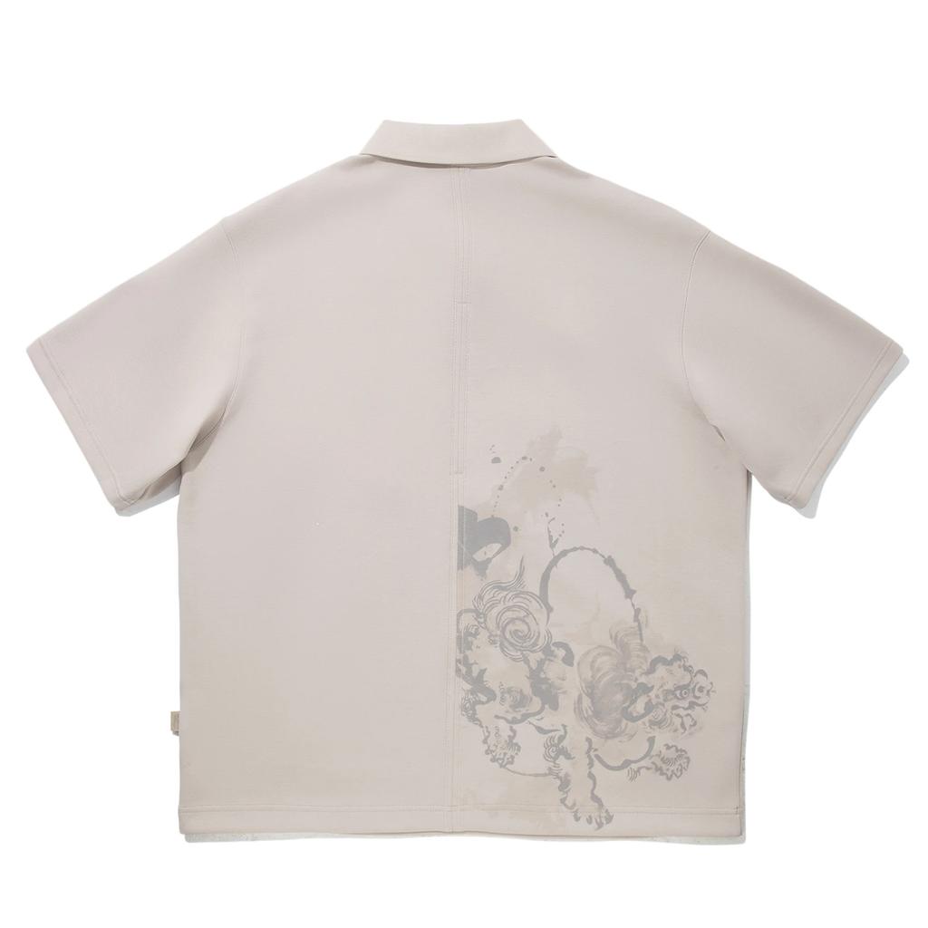 Li Ning Серия Кунг-фу Принт Мягкая Удобная Свободного Кроя Футболка-поло с Коротким Рукавом Мужская Футболка-поло APLV529-1