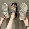New Summer Crystal Bow Women Slippers Fashion Platform Flats Shoes Open Toe Sandals Slides Designer Dress Mujer Zapatillas 2024