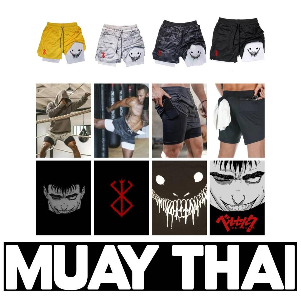 Berserk Muay Thai Kick Boxing UFC MMA Mixed Marcial Art Shorts Anime Men Women Unisex Double Layer Quick Dry Breathable Sport Gym Fitness Workout