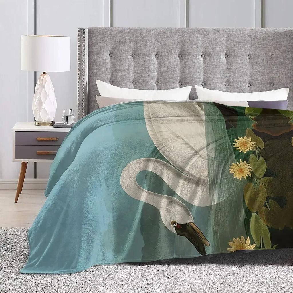 Common American Swan Birds Of America Audubon Blanket Soft Warm Flannel Throw Blanket Cover for Bed Living Room Picnic Couch