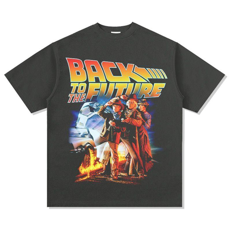 Back To The Future Printed Shortsleeved Tshirt Thick And Loose Cotton Material With Round Neck And Small Collar Opening