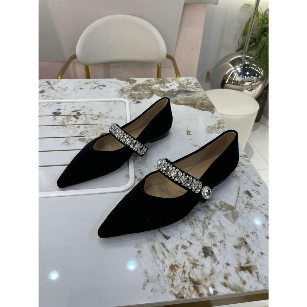 Модная женская обувь на плоской подошве 2025 Весна Осень Новая Мода Остроносая Плоская подошва Мелкий вырез Стразы Черный Серебристый Роскошная обувь Женская