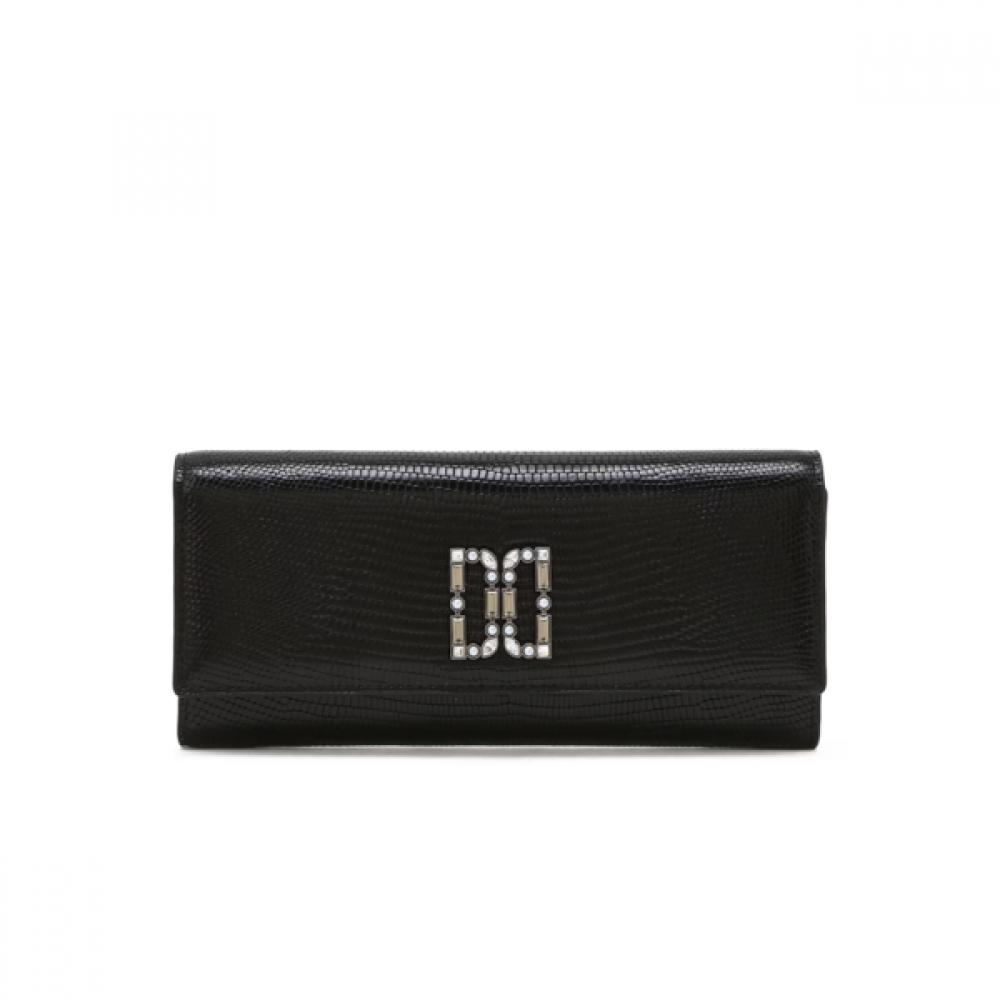 Daks Alexa Black Leather Premium Crystal Decoration Long Wallet Dcwa6f290bk