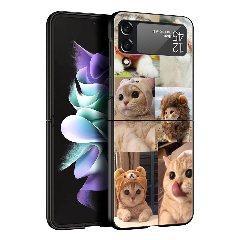 Z Flip 4 Phone Case for Samsung Galaxy Z Flip 3 5G ZFlip3 Flip3 Zflip Flip4 Black Hard Cover Cat Meme Funny Animals Shell Coque