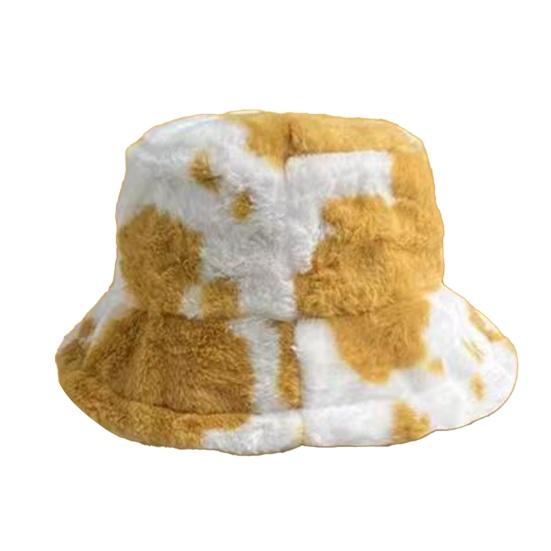 Панама-ведро из искусственного меха с узором молочной коровы, теплая, уютная, пушистая, головной убор на Рождество, День благодарения