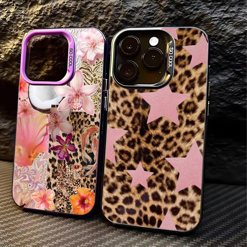 Leopard Print Star Flower Plating Hard Phone Case For IPhone 17 Air 16 15 14 13 12 11 Pro Max Plus Funda Case Cover Bumber Cover