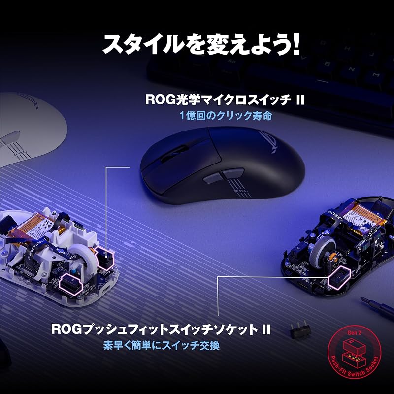 Игровая мышь ASUS / ROG Keris II Origin / Протестирована профессиональными игроками в FPS / 65 г / Эргономичный дизайн / RGB-подсветка / 42 000 точек на дюйм ROG AimPoint Pro