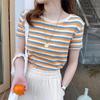2024 Brand New Striped Short Sleeve T-Shirt Ladies Women's Decoration Top Bottom Shirt t-Shirt For Female Tops