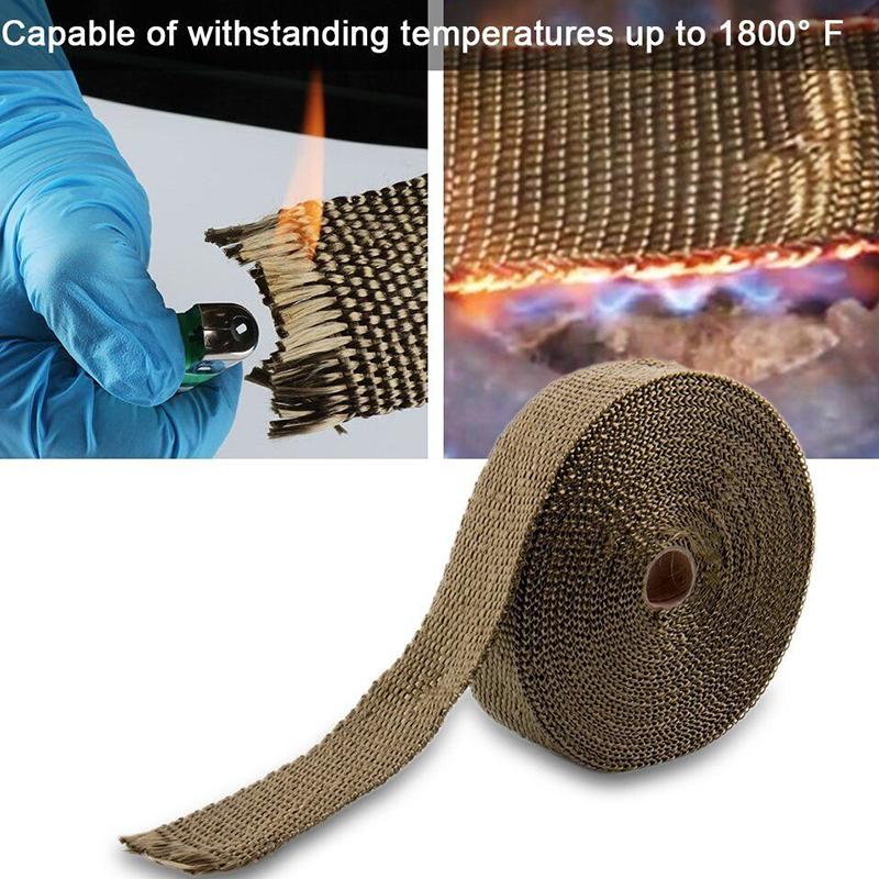 10M Motorcycle Exhaust Pipe Heat Wrap Tape Exhaust Header Wrap High-Temperature Insulation Tape With Stainless Steel Zip Ties