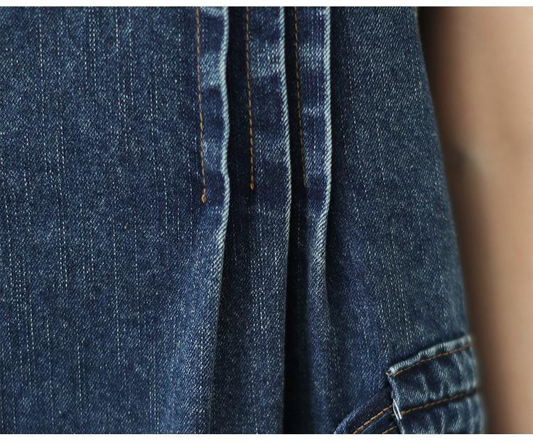 Женская джинсовая юбка-сарафан большого размера на осень - Платье средней длины без рукавов