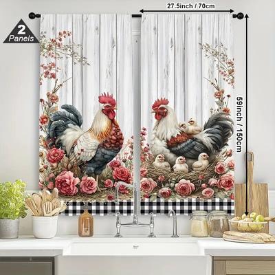 2 шт. - Винтажные шторы с цветочным узором и петухами в стиле фермерского дома, оконные украшения, домашние украшения, украшения для комнаты
