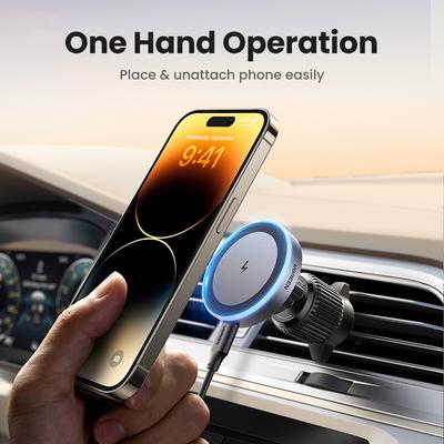 Qi2 15 Вт Магнитный автомобильный держатель для телефона Беспроводная зарядная подставка для iPhone 16 Pro Max Зарядка для автомобильного зарядного устройства Magsafe Светодиодная подсветка