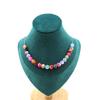 Stones and Minerals. Necklace 20 Beads Cracked Agate Fuchsia Multicolor 8 Mm Stainless Steel Chain.