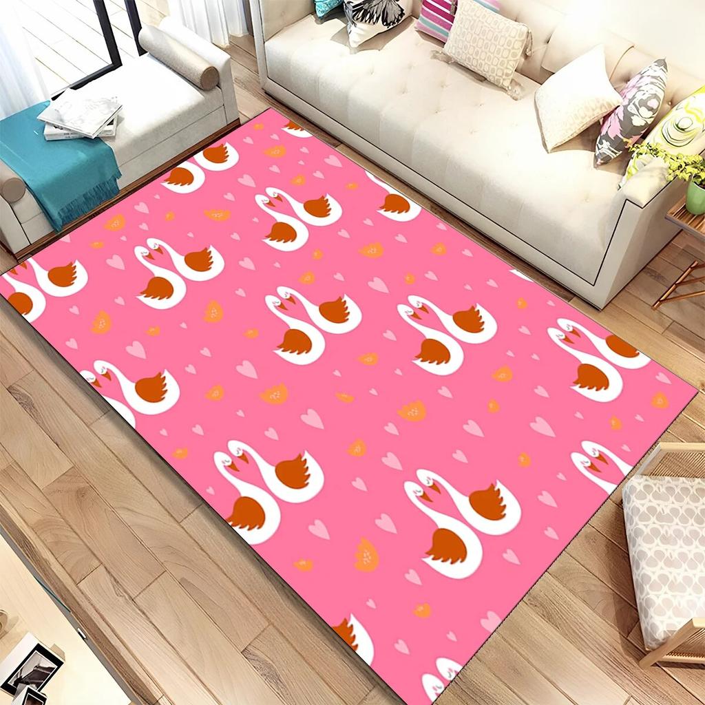 HD Cartoon Cute Swan Cygnus Area Rug,Carpet Rug for Living Room Bedroom Sofa Doormat Decoration, Kids Play Non-slip Floor Mat 3D