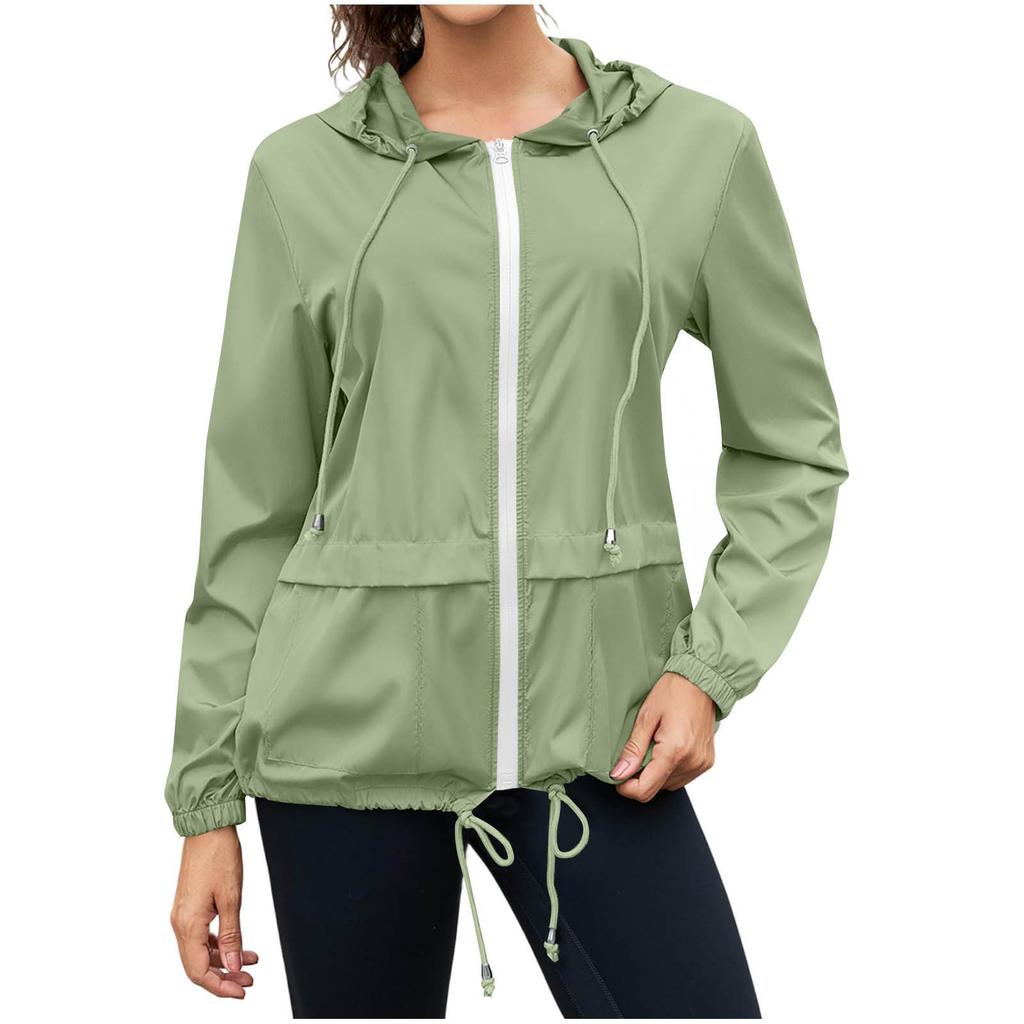 Women's Fashion Solid Color Zipper Hoodie Outdoor Hiking Rainproof Jacket