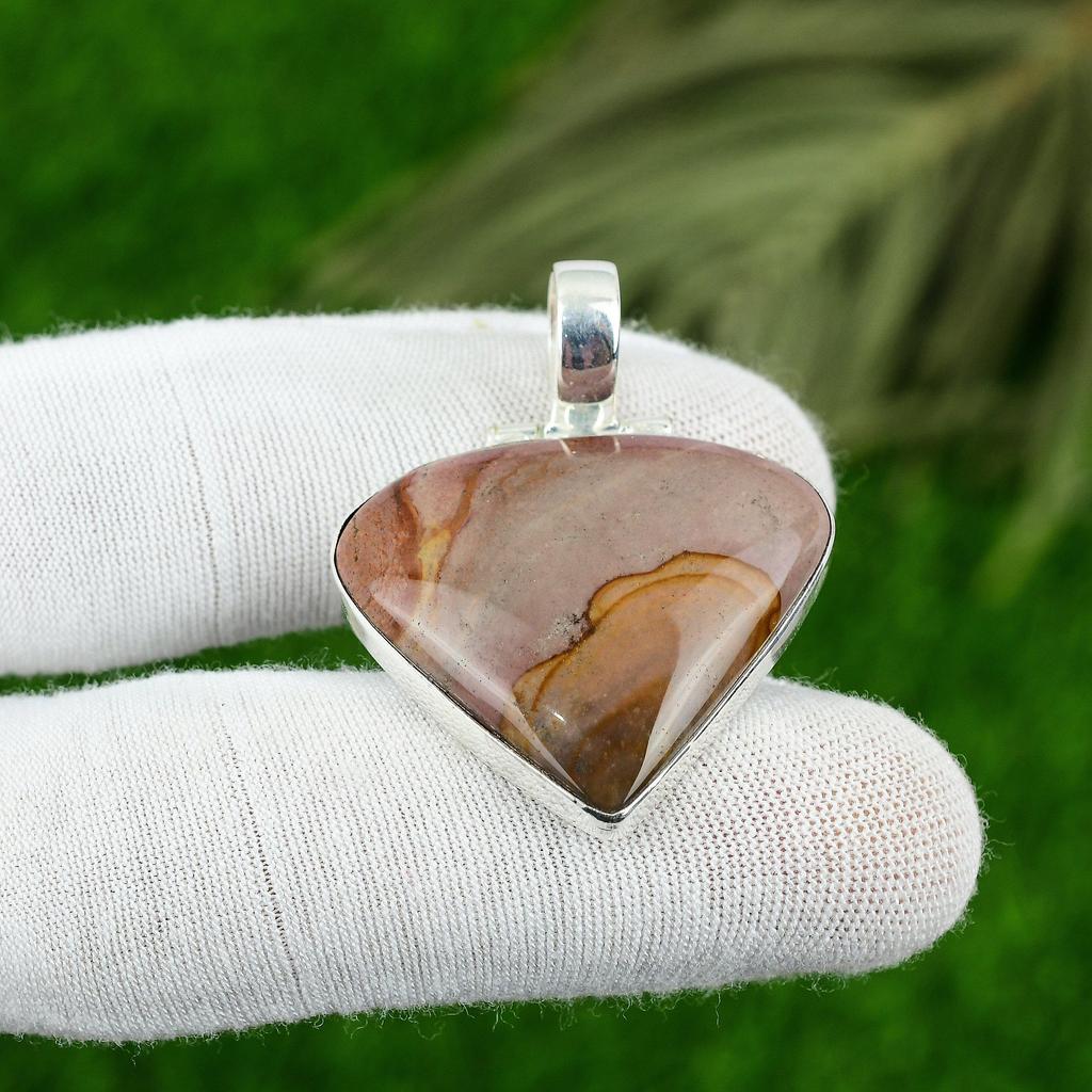 Natural Mookaite Gemstone Pendant Red 925 Sterling Silver Indian Jewelry