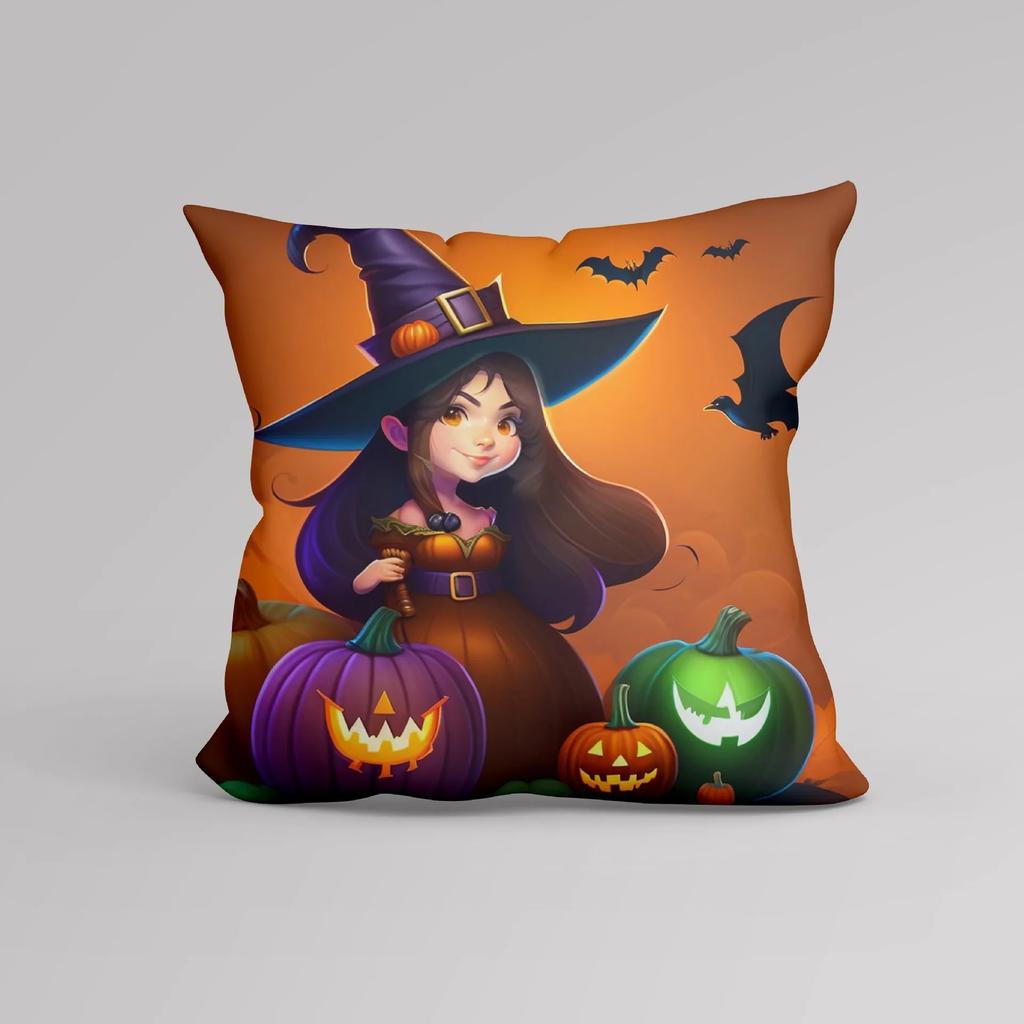 Office Sofa Cushion Cover Cartoon Witch Pumpkin Halloween Pattern Pillow Cover Luxury Home Decor Cushion Cover