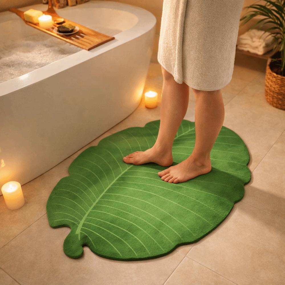 Diatom Mud Bathroom Floor Mat Leaf Shape Absorbent Mat Minimalist Style Quick Dry Mat Shower Room