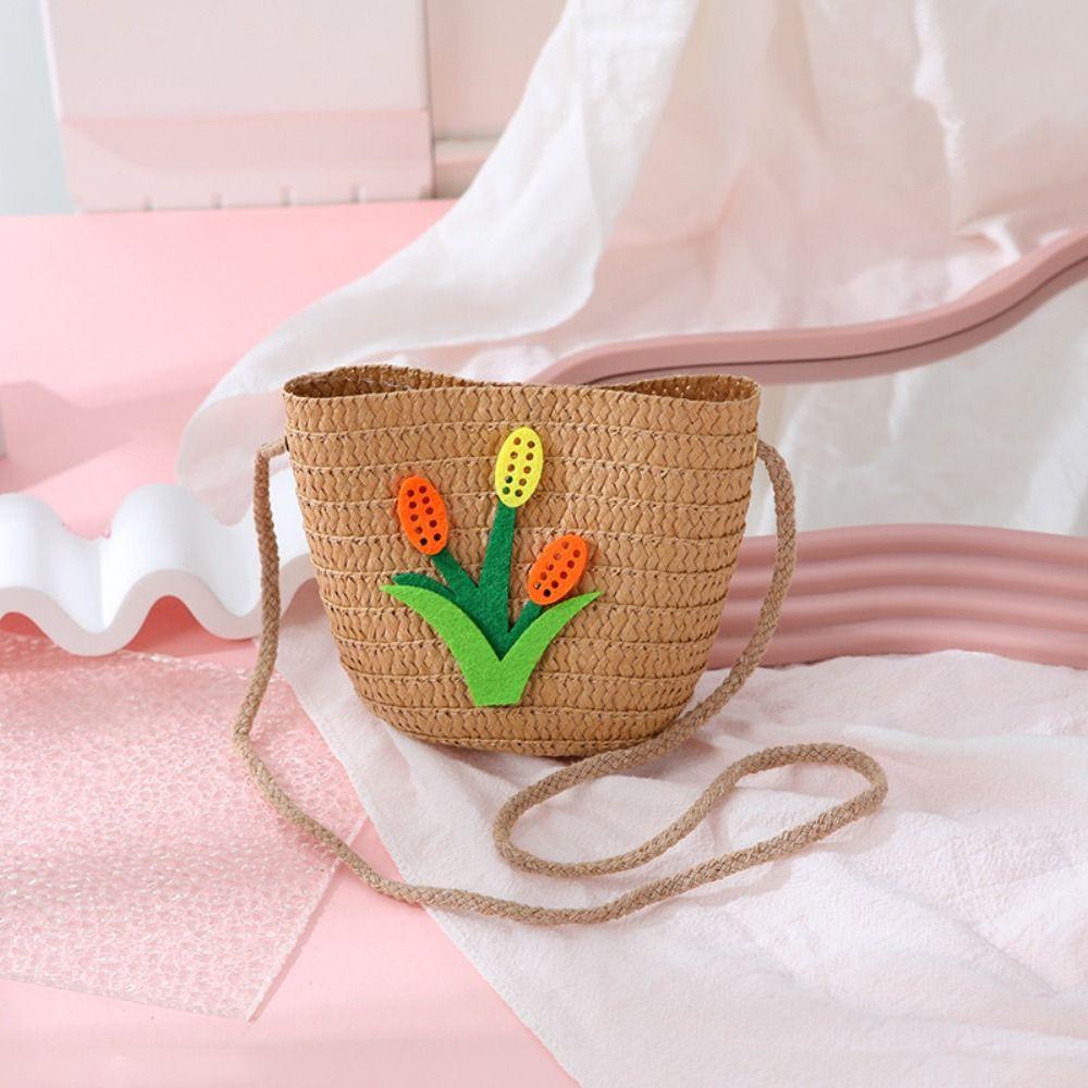 Соломенная сумка через плечо с цветочным принтом, кошелек для монет, симпатичная сумка через плечо для девочек и детей