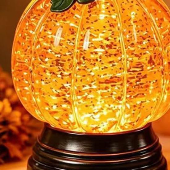 Holiday Desk Ornament Pumpkin Snow Sphere Lamp, Glitter Lighted Ornament, Fall Table Desktop for Kids Centerpiece with Warm LED Lights Party