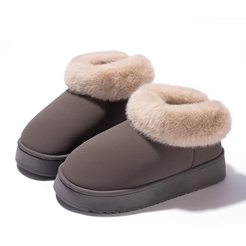 Mingsheng Platform Cotton Shoes Winter Home Wool Slippers Autumn and Winter Wear Non-slip Plush High-top Snow Boots