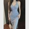 Pure Desire French-Style Halter Suspender Dress: Summer Sexy Slit Long Skirt with High-End Elegance.