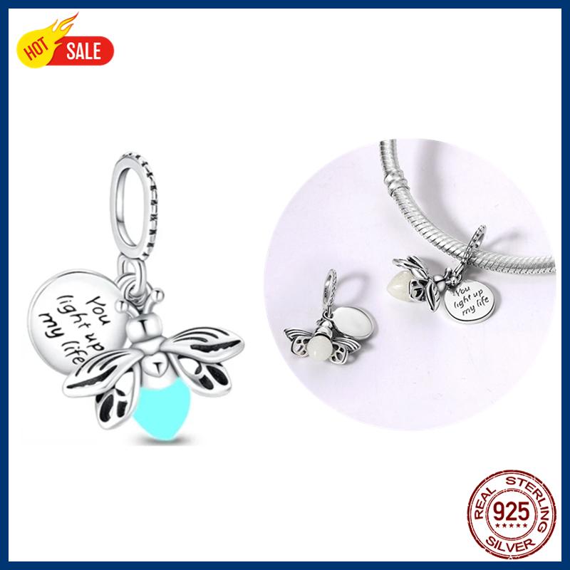 100% S925 Sterling Silver Firefly Charms Evil Eye Hot Air Balloon Blue Charms Fit Original Bracelet DIY Jewelry Making