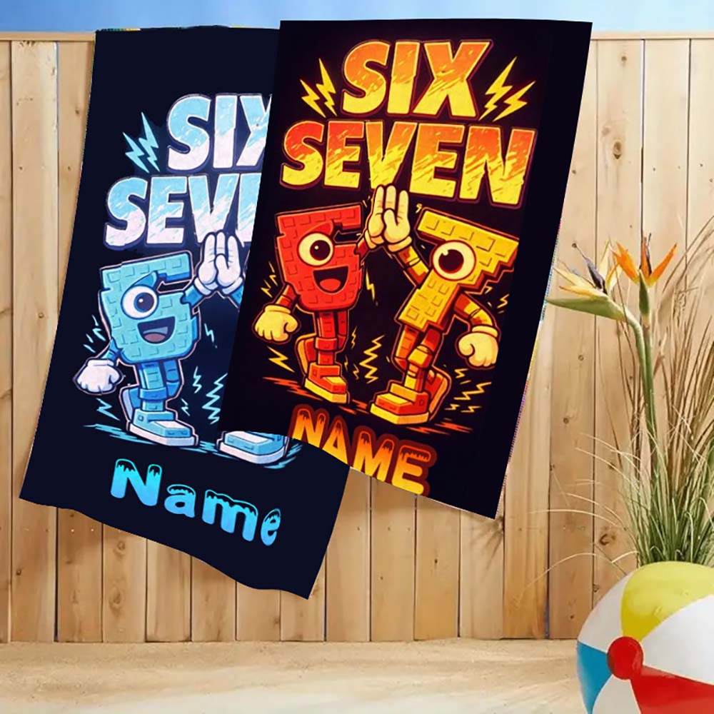 1pc Custom Personalized Number Six Seven Beach Towel, Cool Cartoon Gamer Themed Quick Dry Towel For Summer Beach Vacation