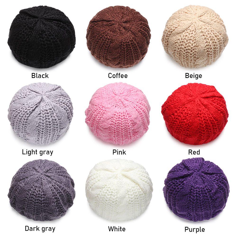 Women Girl Ribbed Vintage Warm Beret Hat French Artist Cap Knitted Cap Painter Hat