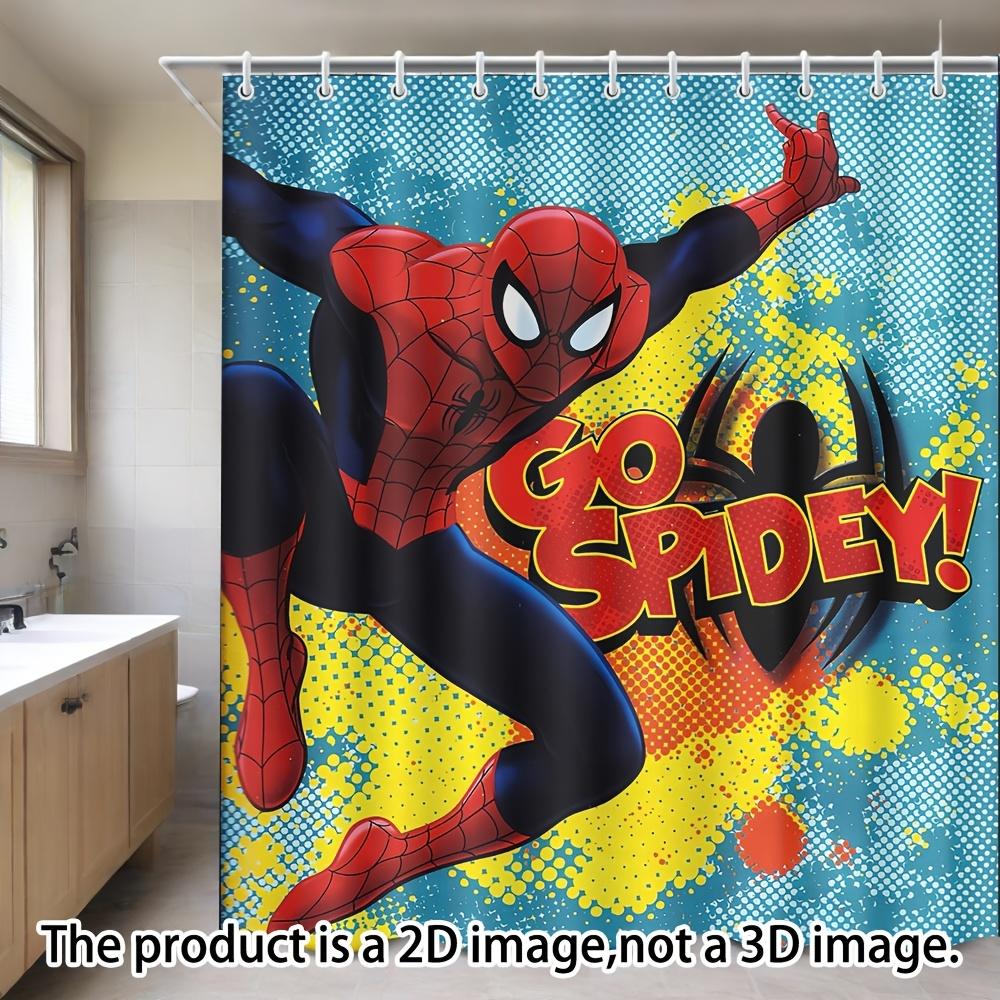 Spider-Man On Technical Blueprint Waterproof Shower Curtain For Superhero Bathroom Decor