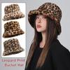 Korean Style Leopard Print Bucket Hat Windproof Thicken Winter Warm Hat Soft Trendy Women Plush Bucket Hat Autumn and Winter