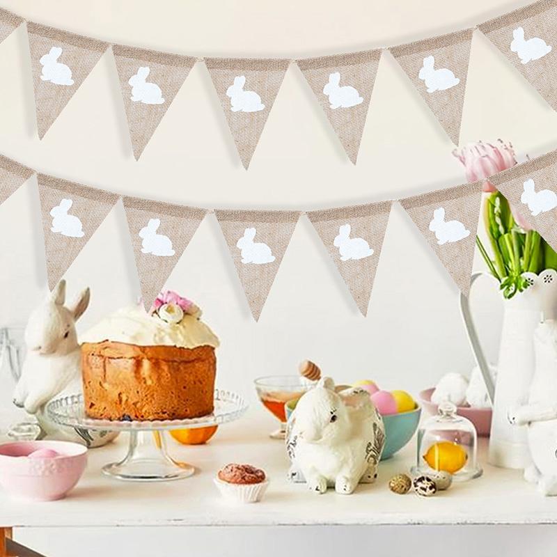 3 метра Пасхальный кролик Джутовая мешковина Баннер Льняные флаги Счастливой Пасхи Вечеринка Украшения для дома Настенные украшения Винтажная гирлянда своими руками