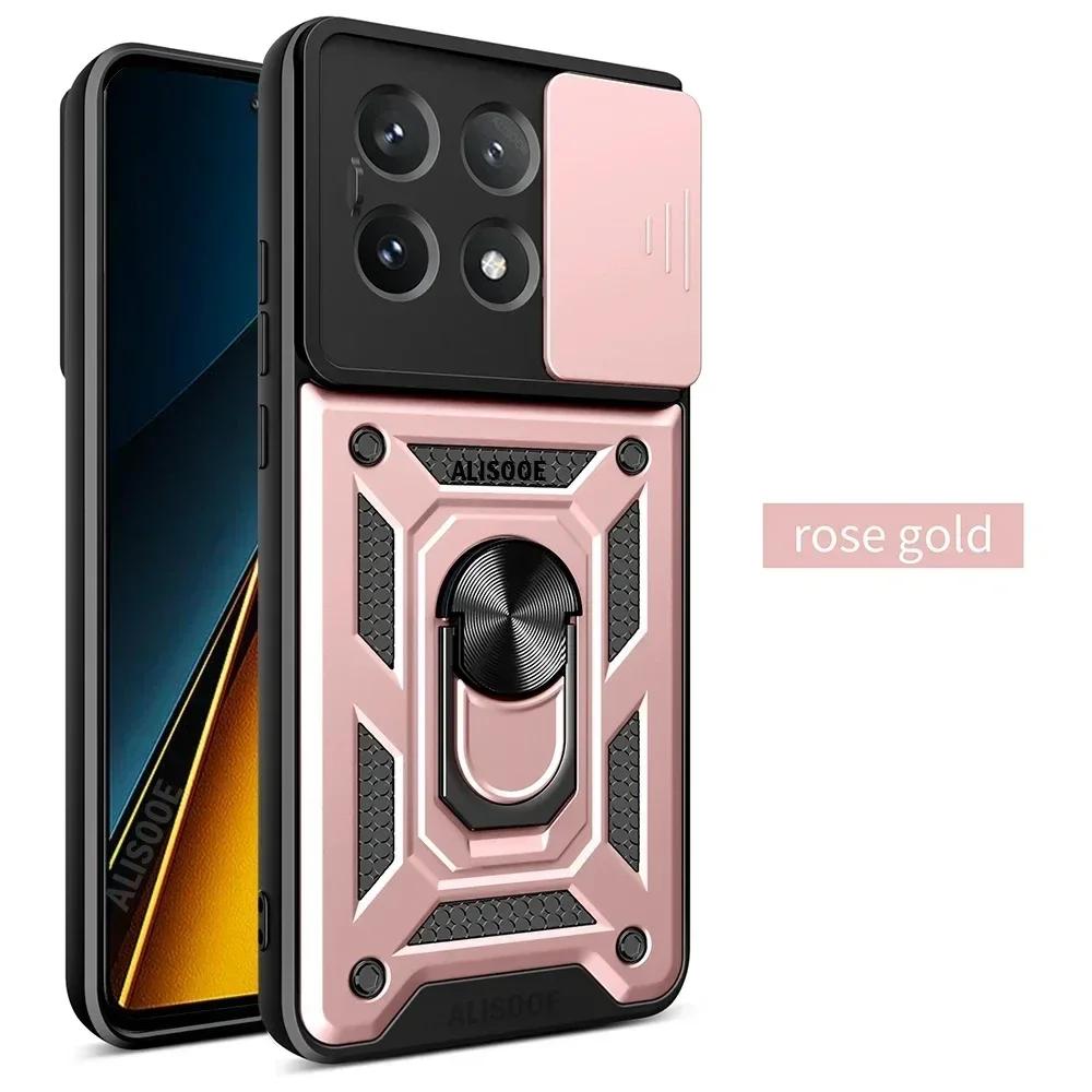 Capa For POCO X6 Pro 5G Case Armor Slide Camera Lens Protection Back Cover for Xiaomi POCO X6 Pro 5G Ring Stand Shockproof Funda