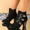 2025 Женские ботильоны с пряжкой на высоком каблуке, ботинки с острым носком, осенне-зимняя модная универсальная повседневная обувь, Zapatos De Mujer
