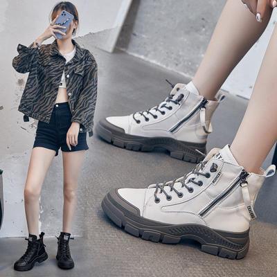 Женские осенние ботинки мартин 2024 года в корейском стиле на плоской подошве с высоким голенищем - повседневные короткие ботинки на каждый день