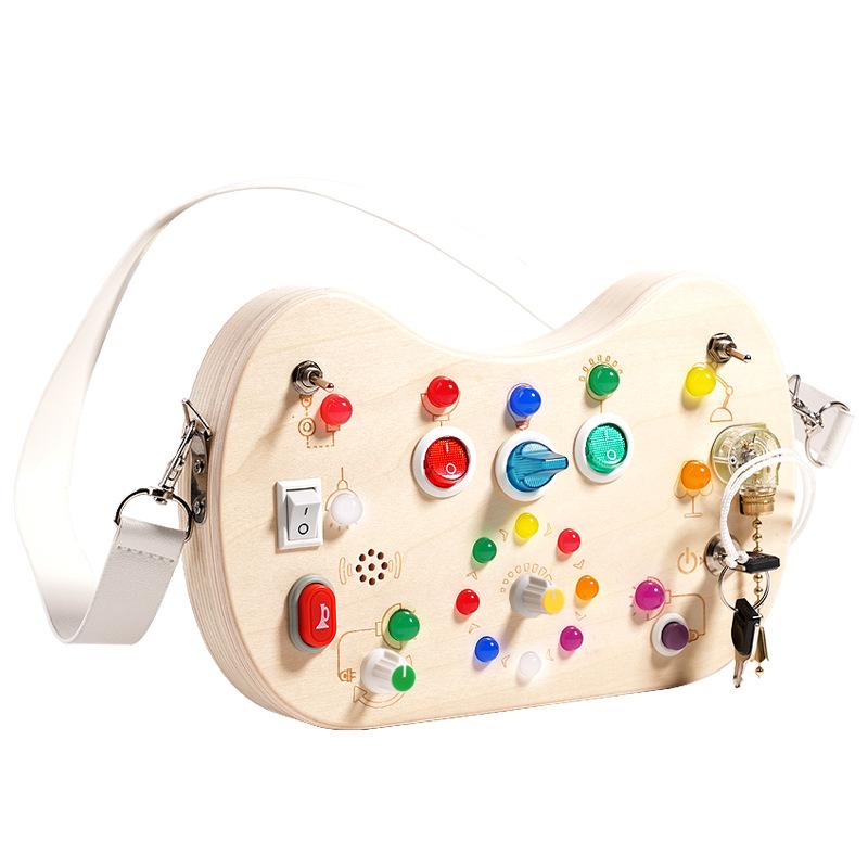 Wood Led Switch Light Melody Sound And Light Electronic Guitar Busy Board Children'S Montessori Early Education Educational Toys