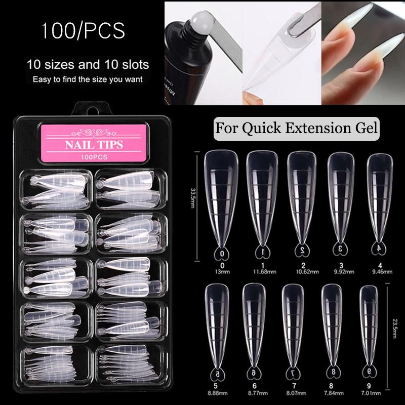 100Pcs/Box Stiletto Nail Mold Tips Nail Dual Forms For Poly Nail Gel Finger Extension Nail Art UV Builder Easy Find Extension Tool