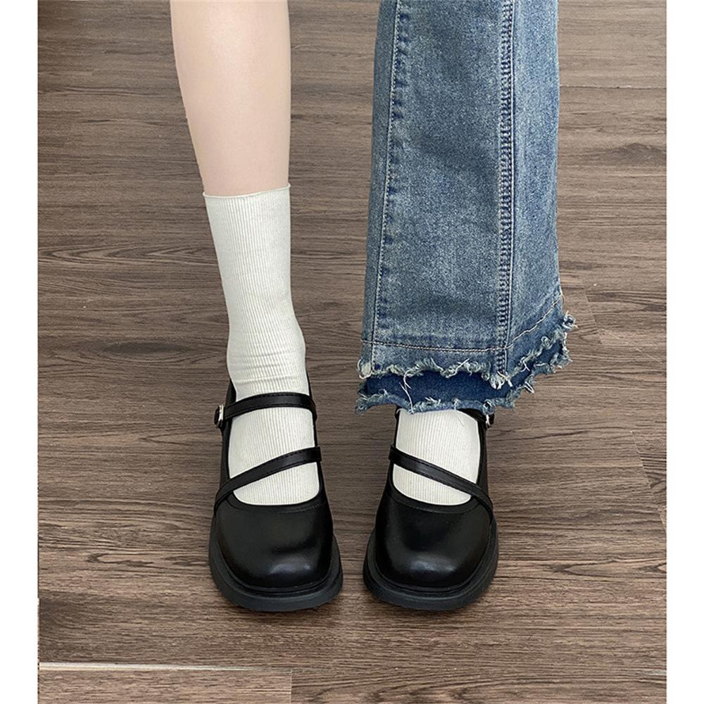 Черные французские туфли Мэри Джейн из кожи, женские летние новые универсальные туфли с круглой головкой и толстым каблуком в стиле ретро