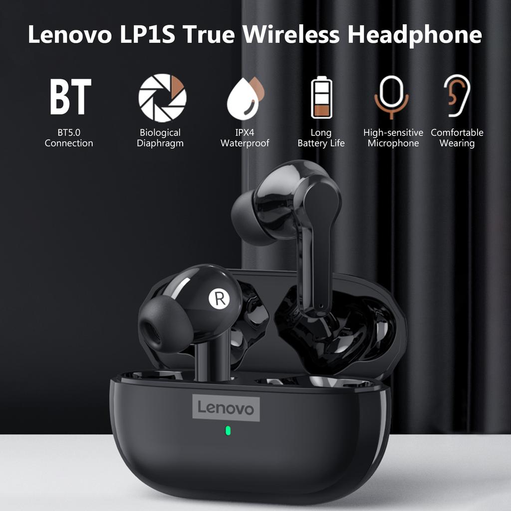 Lenovo Беспроводные наушники LP1S True BT 5.0, мини-наушники, спортивная гарнитура, вкладыши с сенсорным управлением