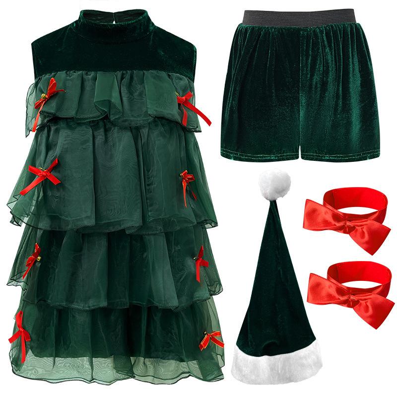 New sleeveless green cake dress cosplay Christmas tree, holiday party, performance costume, stage costume, Christmas