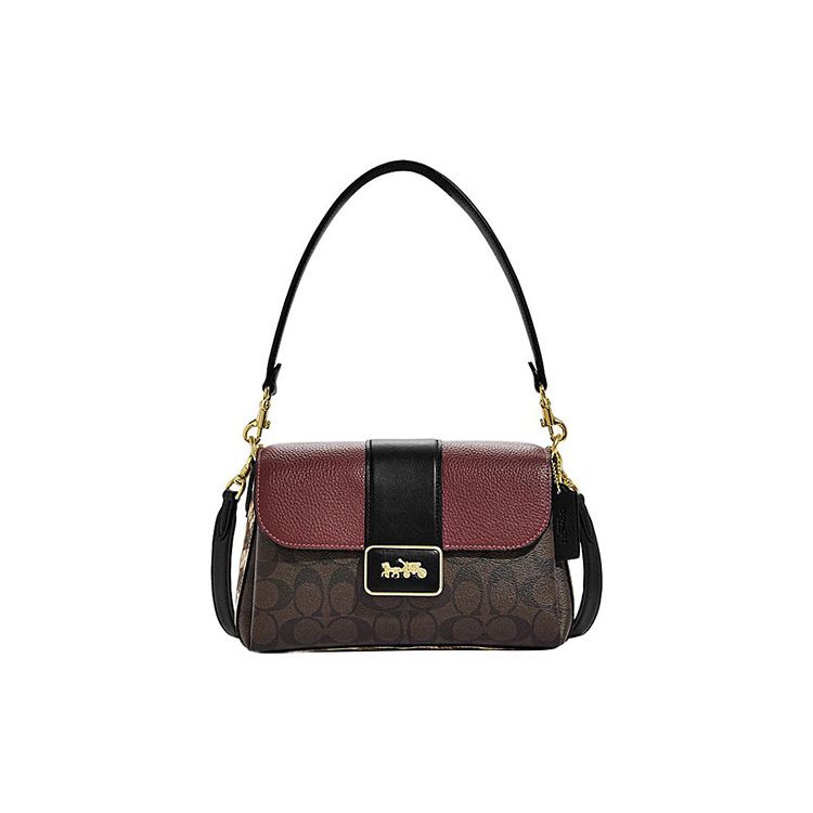Coach Grace 26 Классическая Сумка-тоут Crossbody Наплечная Сумка с Застежкой-Пряжкой Монограмма Искусственная Кожа и Натуральная Овчина Большие Женские сумки Коричневый Красный CC066-IMOSN