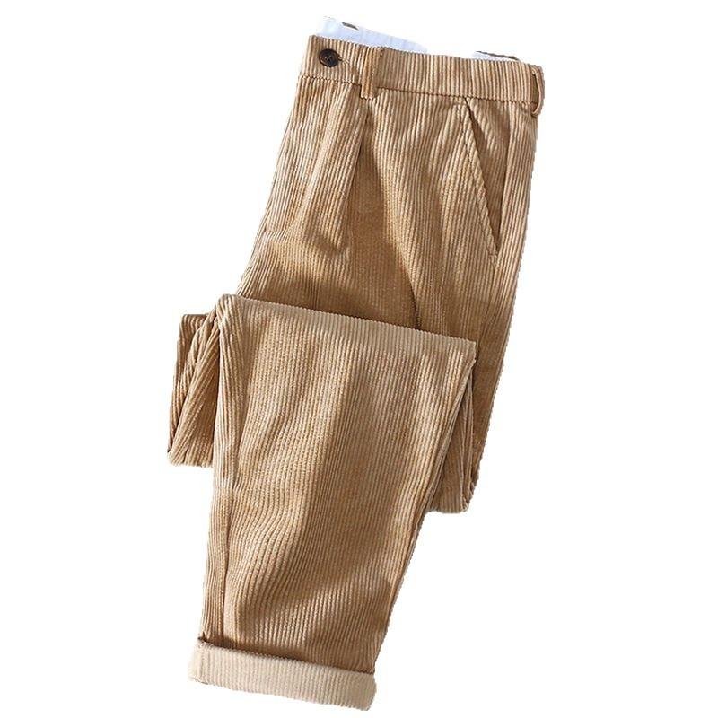 Autumn Thick Men's Double-pleated Trousers Large Size Slim-fit Corduroy Business Casual Pants