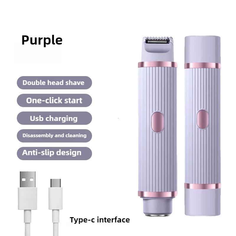 Электробритва для женщин Водонепроницаемая бритва для влажной и сухой стрижки 2 в 1 Двойная головка Триммер для волос в зоне бикини Съемная головка бритвы