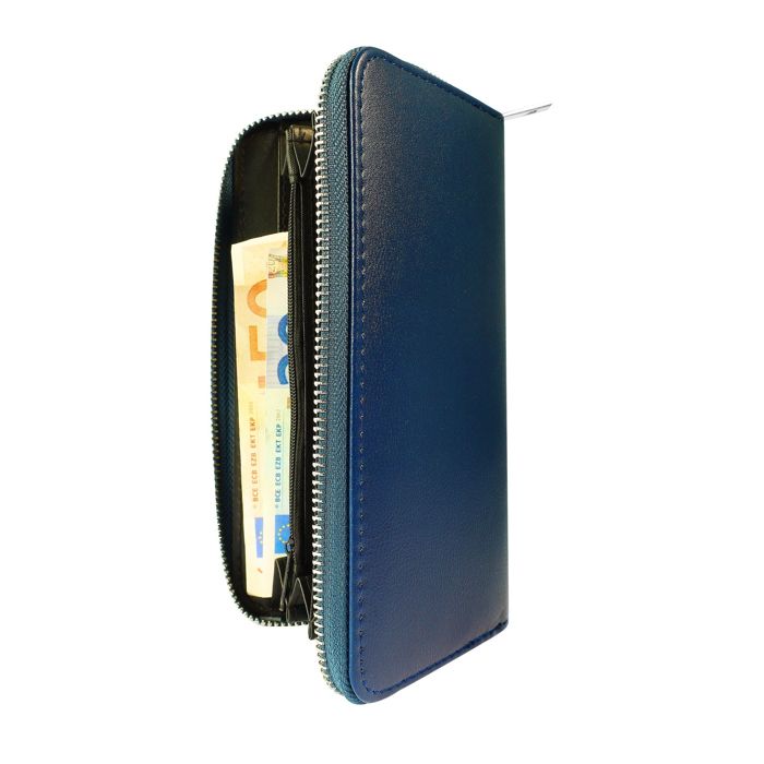 Portefeuille pour femme en synthétique bleu format horizontal classique