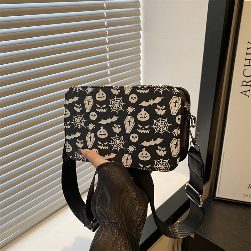 Halloween Skull Shoulder Bag For Women Pu Leather Casual Crossbody Purse With Zipper Closure