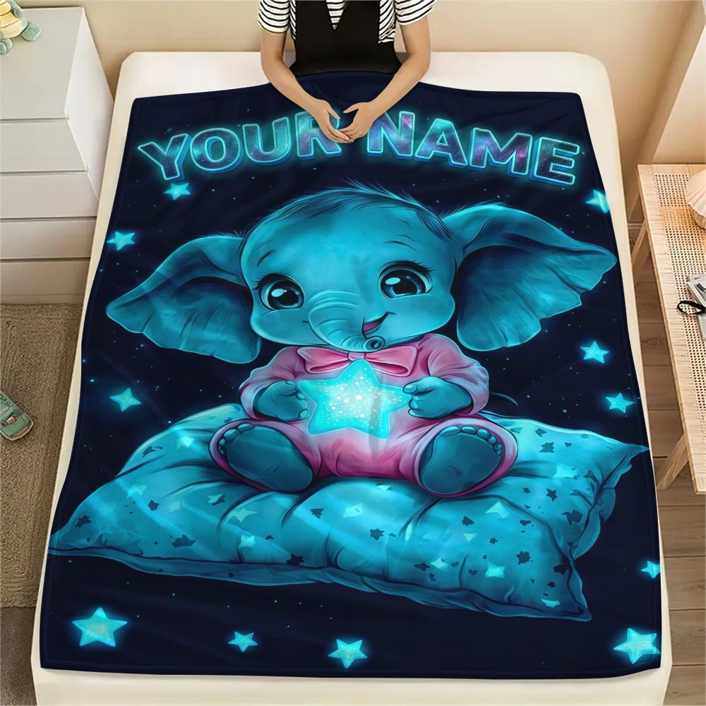 1PC Custom Name Pink Elephant Dreams Patterned Flannel Blanket Suitable For All Seasons for Home Decor Warmth and Comfort Gifts Holiday Present_lx