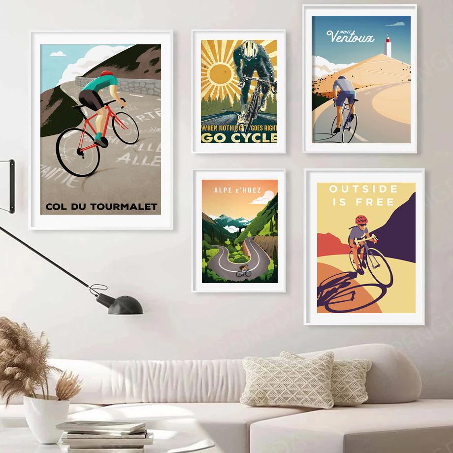 Винтажный спортивный велосипед, велосипедный тур, пейзаж, холст, картина, плакат, настенная художественная печать, картина для гостиной, украшение дома, Cuadros, без рамки