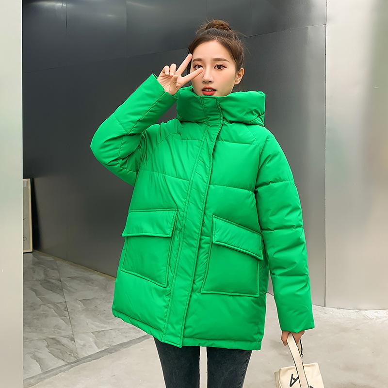 Autumn Winter Thicken Warm Parka Women Casual Sweety Solid Color Big Pocket Loose Short Hooded Coat Jackets Outwear