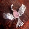 Reiki Pendant, Crystal Healing Pendant, Silver Pendant, Phoenix Bird Pendant, Rose Quartz Pendant 925 Sterling Silver Jewelry