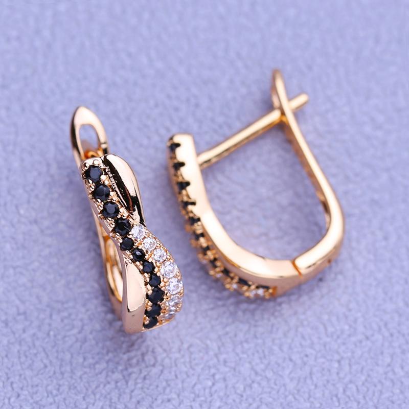 LSOOYH черные серьги-клипсы цвета розового золота, модные серьги для женщин, серьги-гвоздики с полым цирконием, ювелирные изделия